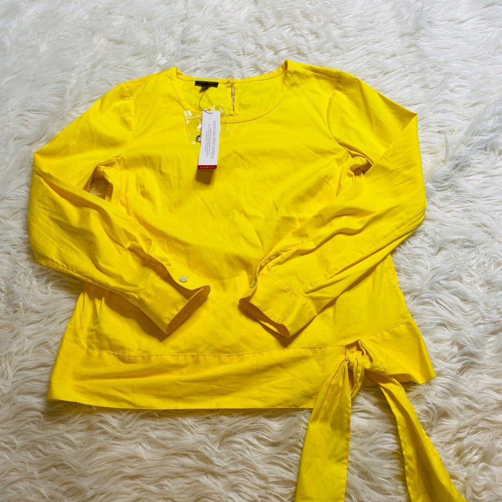 Talbots NWT Womens Poplin Side Tie Top Long  Sleeve Yellow Blouse  Women's Size
